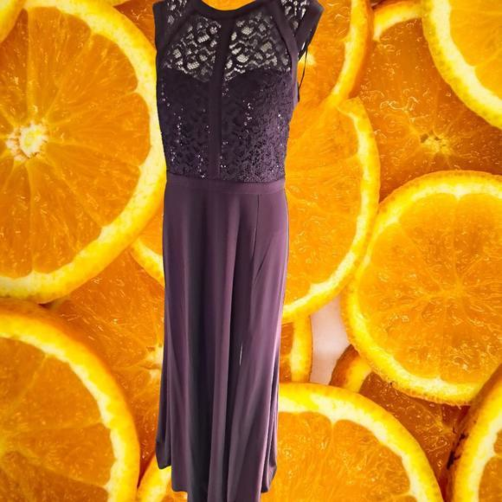 Nightway Purple Lace Sequin Top with Solid Bottom‎ Dress Size 10